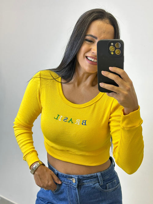 CROPPED BRASIL MANGA LONGA