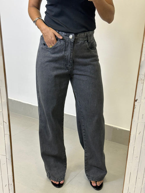 CALÇA JEANS WIDE LEG ESCURA