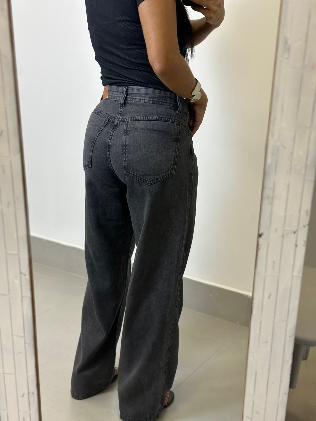 CALÇA JEANS WIDE LEG ESCURA