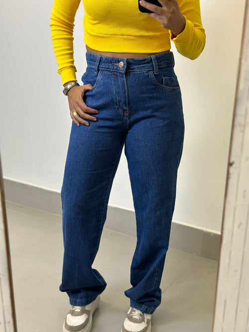 CALÇA JEANS WIDE LEG LAVAGEM AZUL