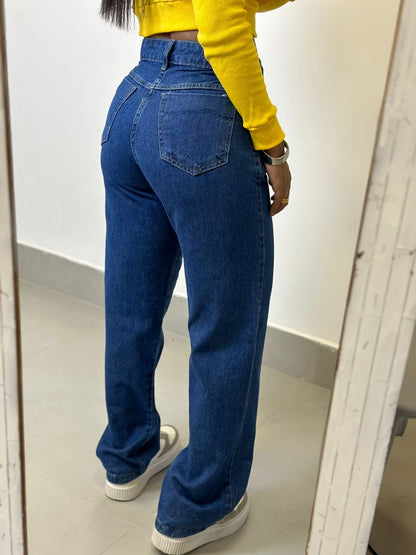 CALÇA JEANS WIDE LEG LAVAGEM AZUL