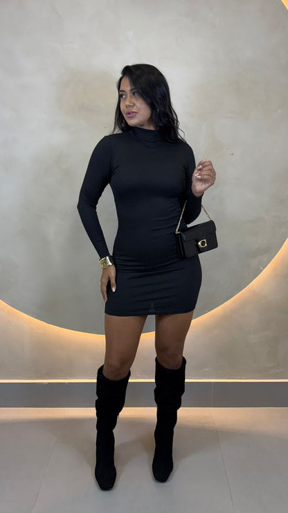 VESTIDO CURTO MANGA LONGA CANELADO