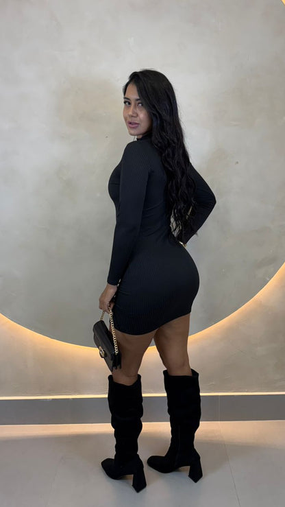 VESTIDO CURTO MANGA LONGA CANELADO