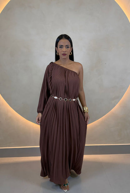 VESTIDO UM OMBRO SÓ PLISSADO