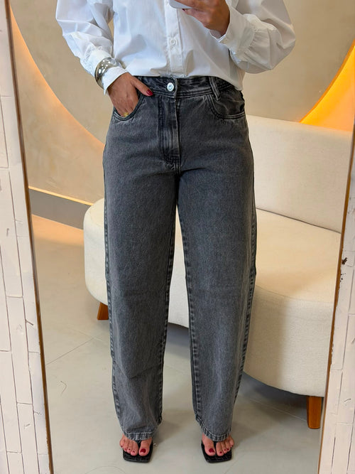 CALÇA JEANS WIDE LEG GRAFITE