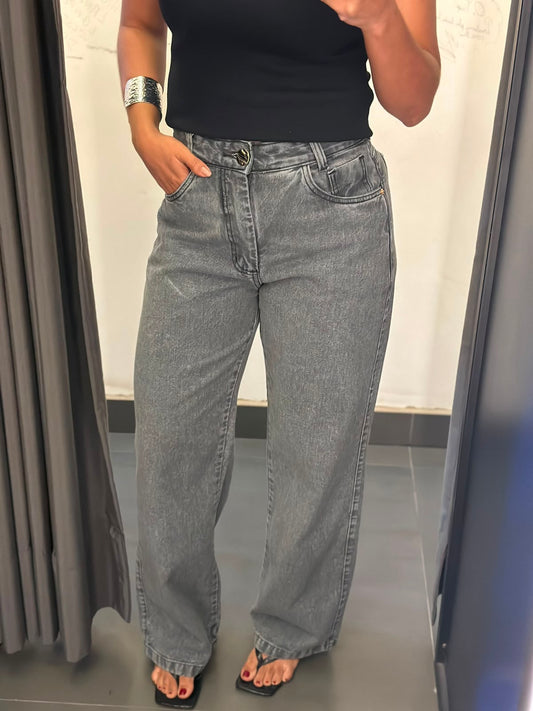 CALÇA JEANS WIDE LEG GRAFITE
